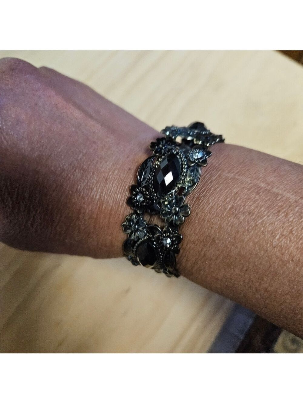 Vintage Goth/Victorian Style Black Floral and Glass Bracelet